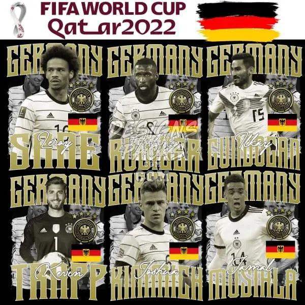 Germany FIFA World Cup Qatar 2022 soccer players with team flags and jerseys