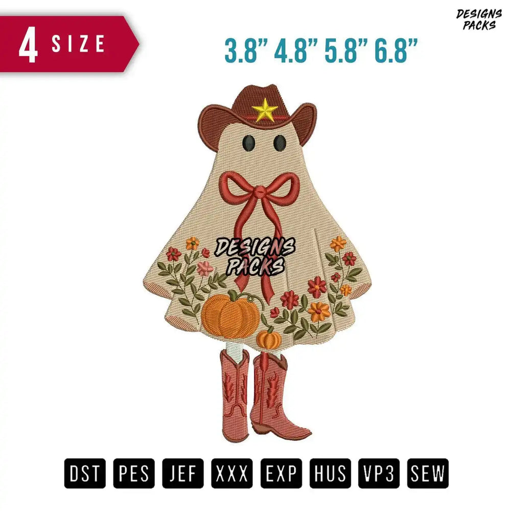 Ghost Boots Pumpkins Embroidery Design