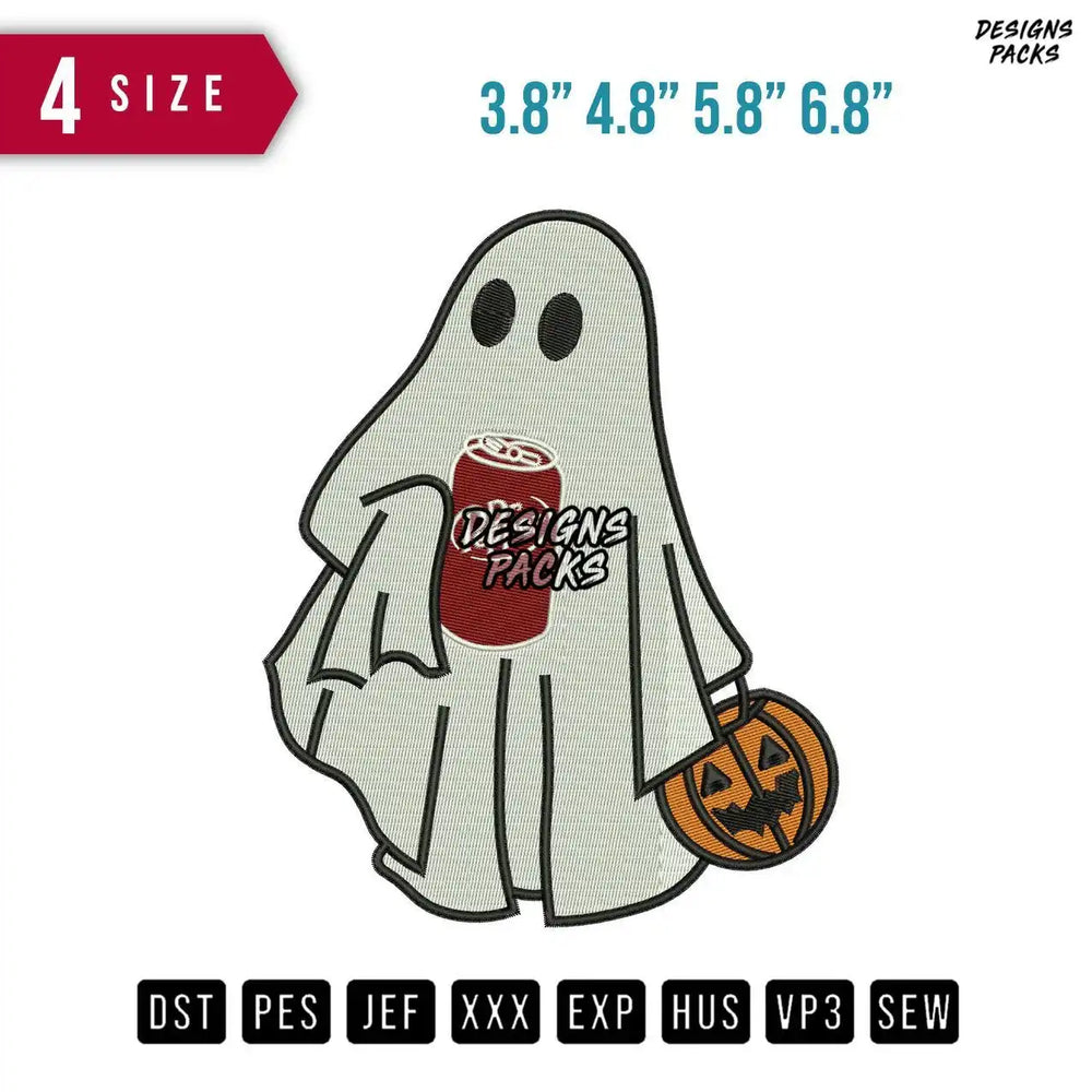 Ghost Dr Pepper Embroidery Design