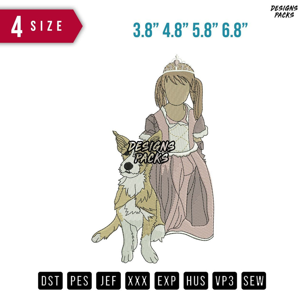 Girl And Dog B Embroidery Design