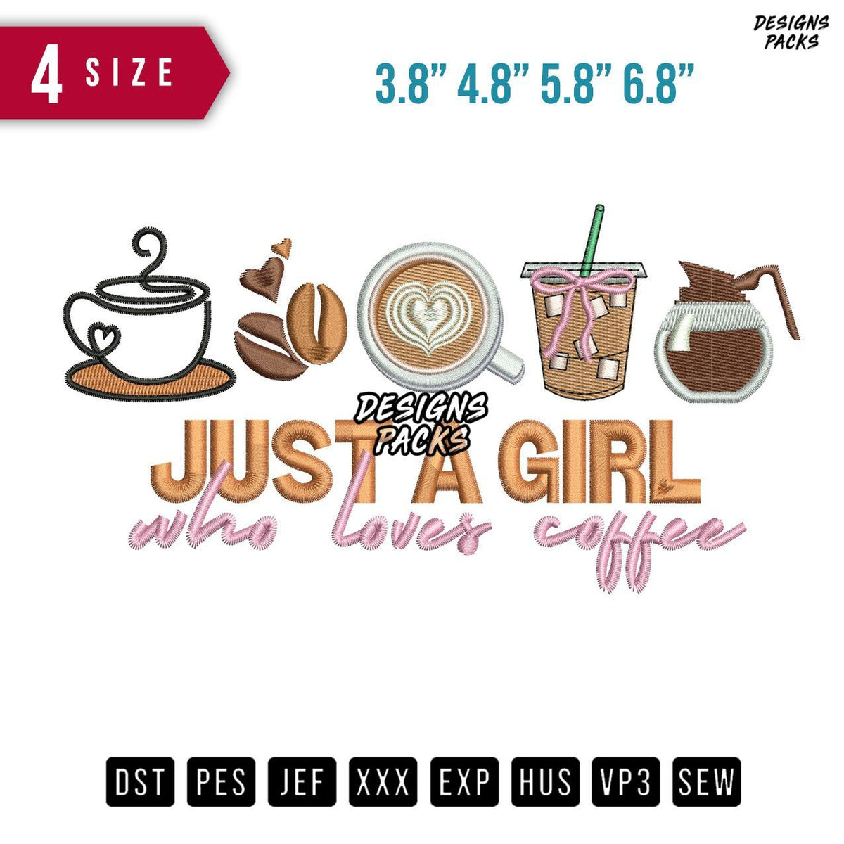 Girl Coffe Embroidery Design