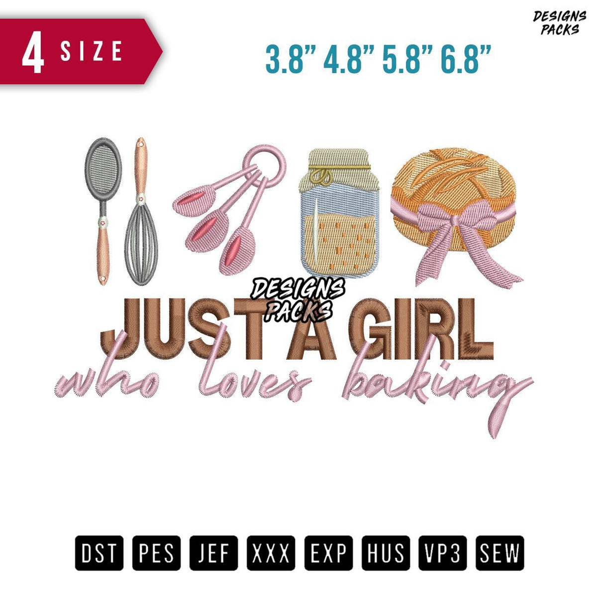 Girl Loves Baking B Embroidery Design