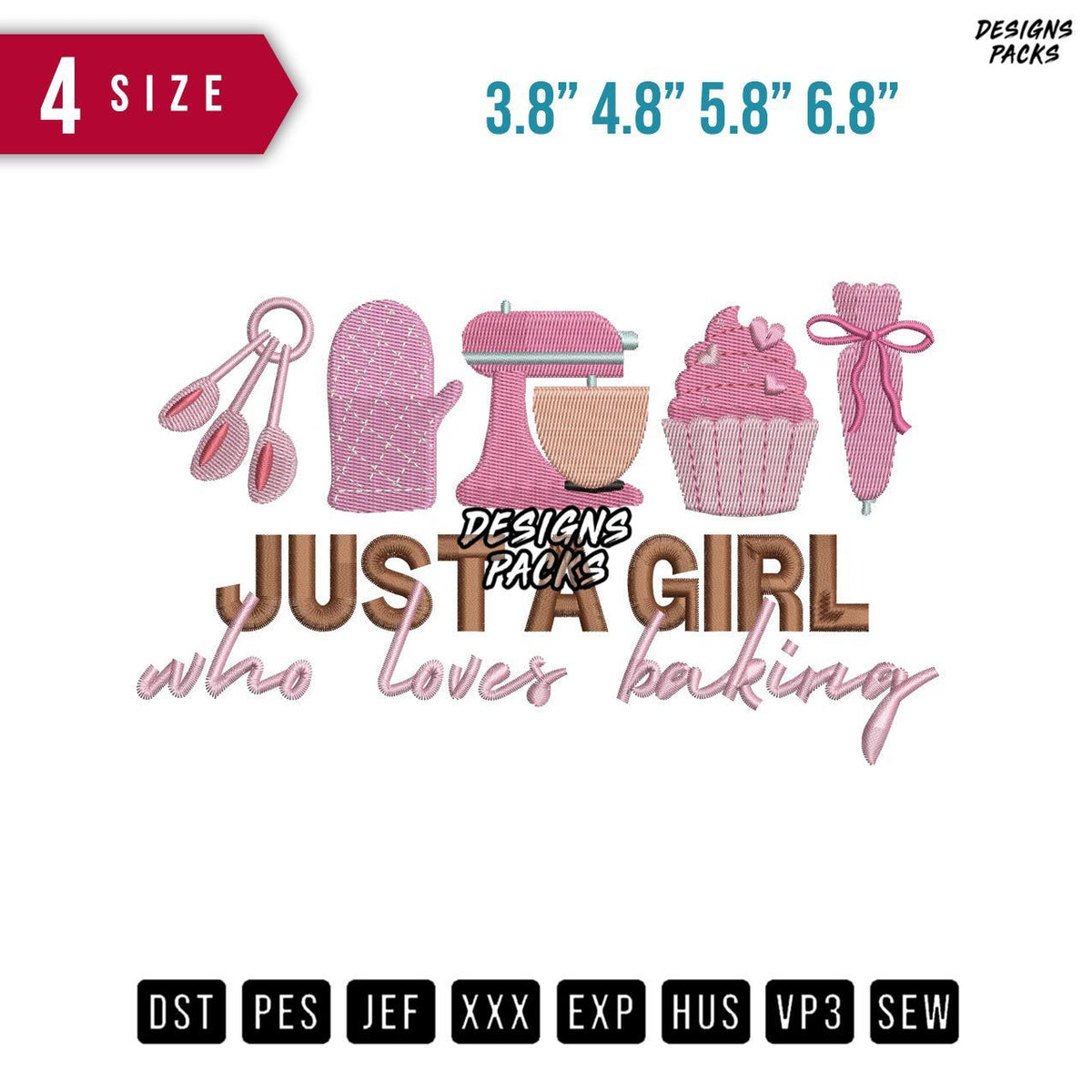 Girl Loves Baking Embroidery Design