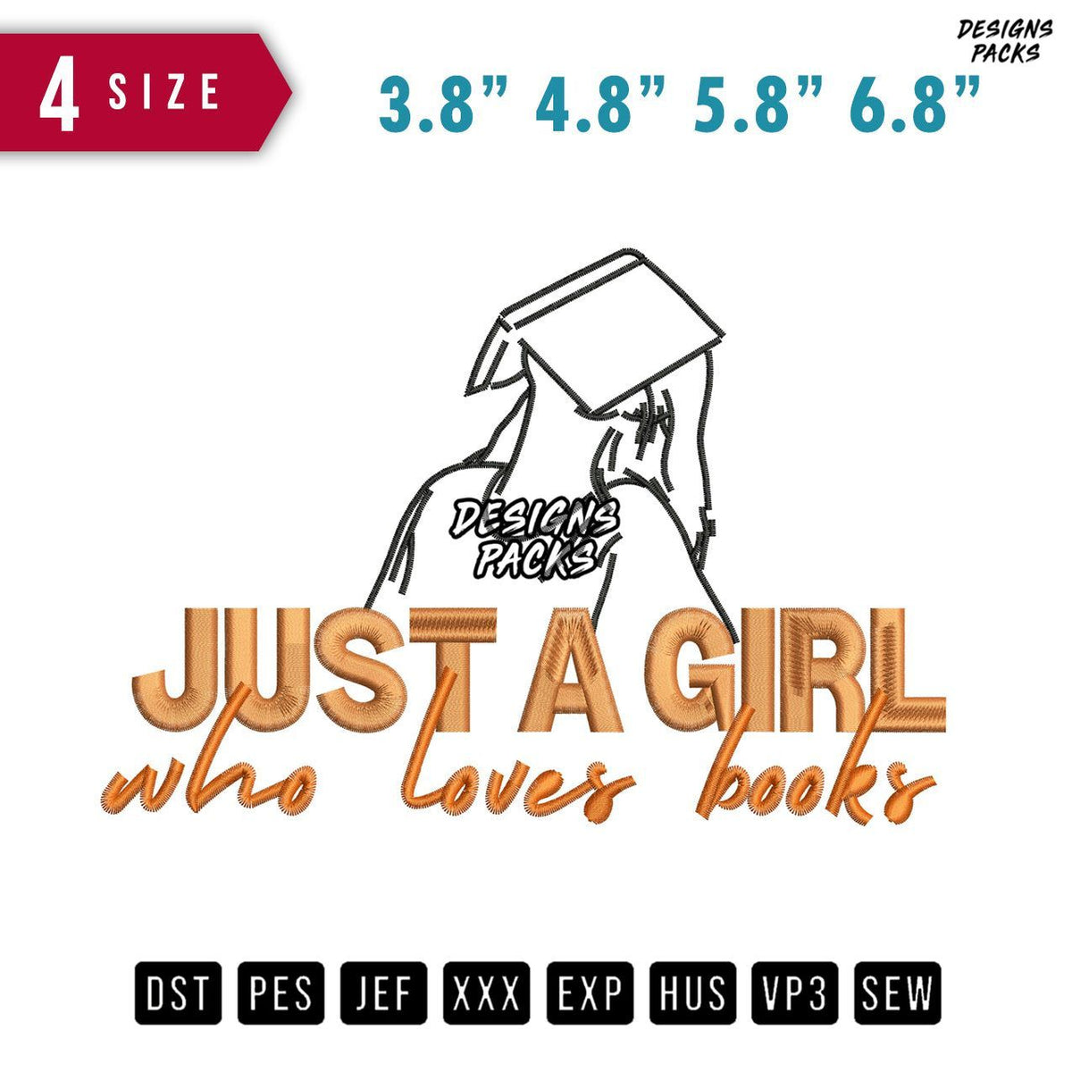 Girl Loves Books Embroidery Design