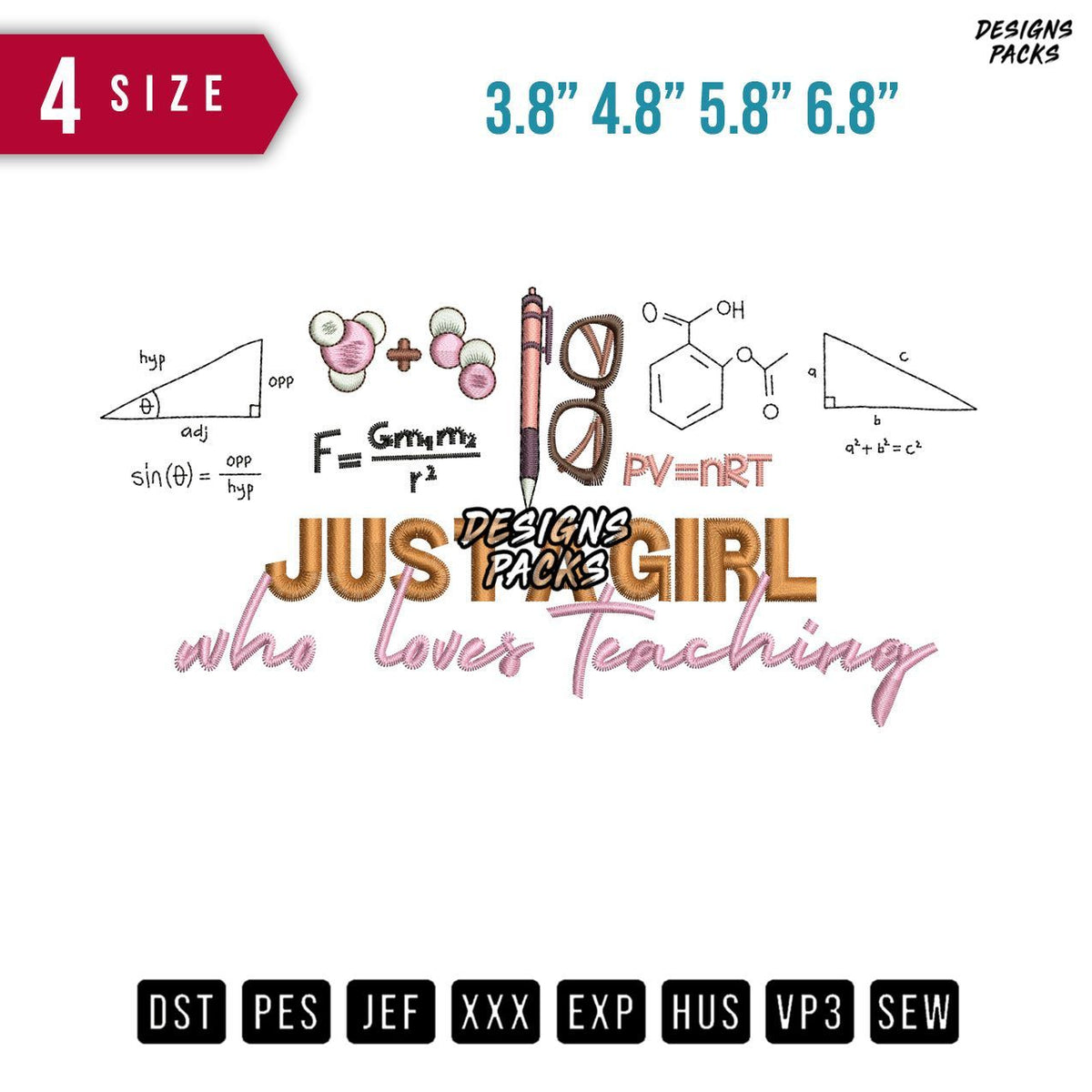 Girl Loves Teaching B Embroidery Design