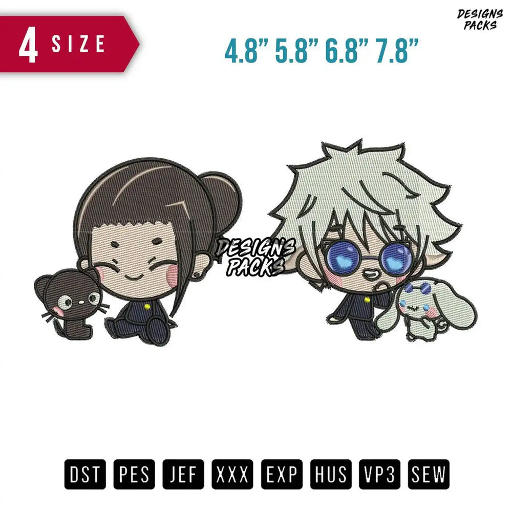 Gojo and Geto Chibi Embroidery Design