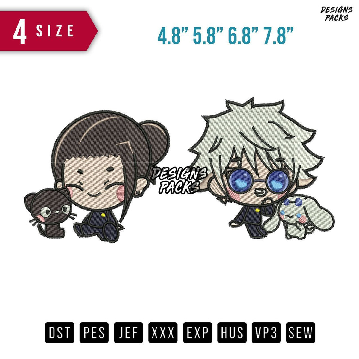 Gojo and Geto Chibi Embroidery Design