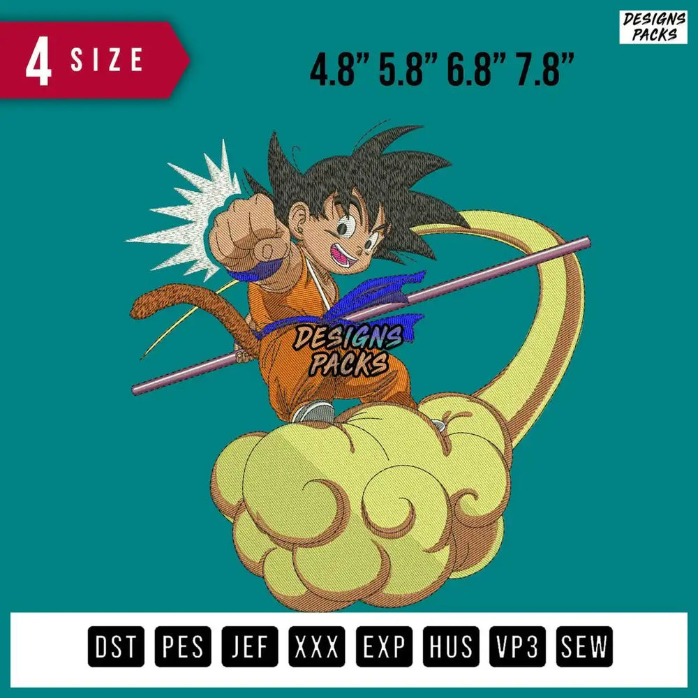 Kid Goku Standing Cloud Nimbus Embroidery Design