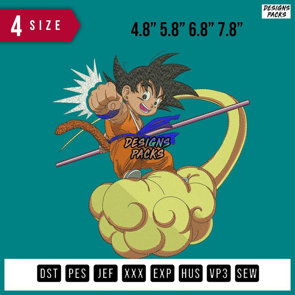 Kid Goku Standing Cloud Nimbus Embroidery Design