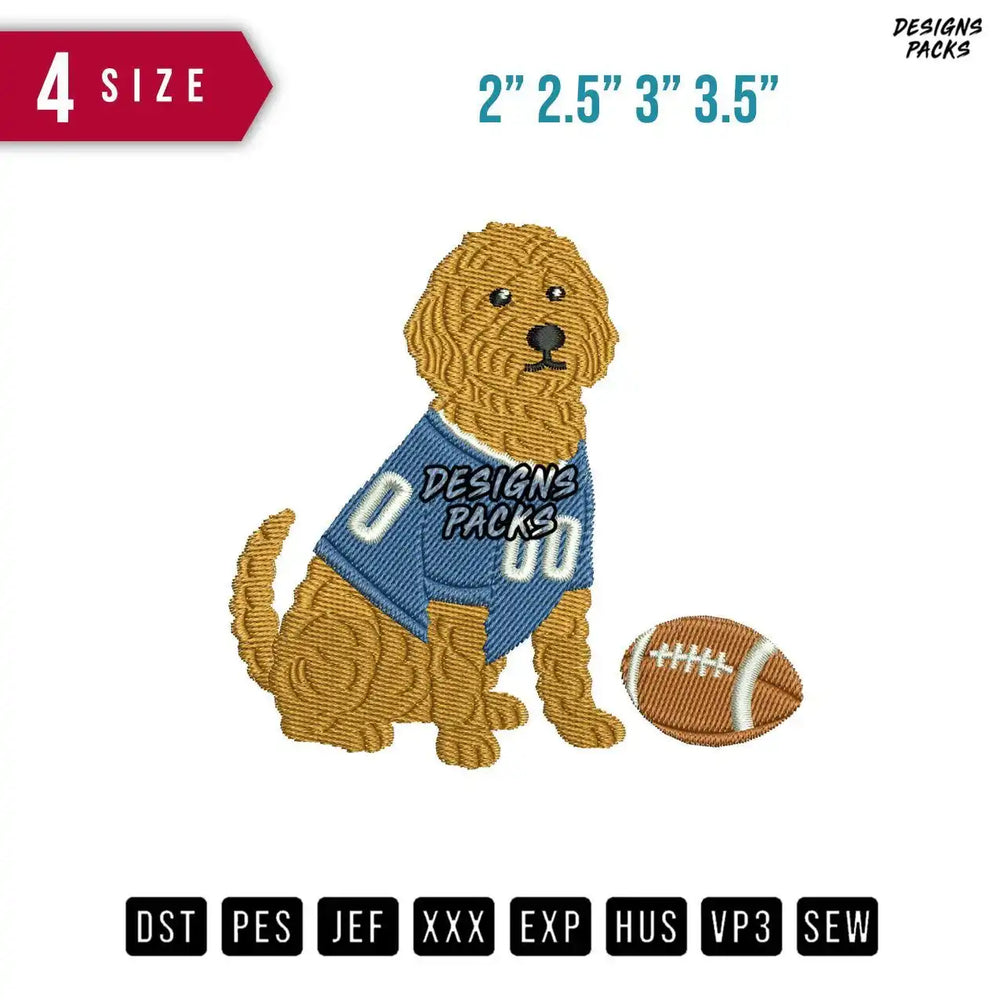 Golden Dog Football Embroidery Design
