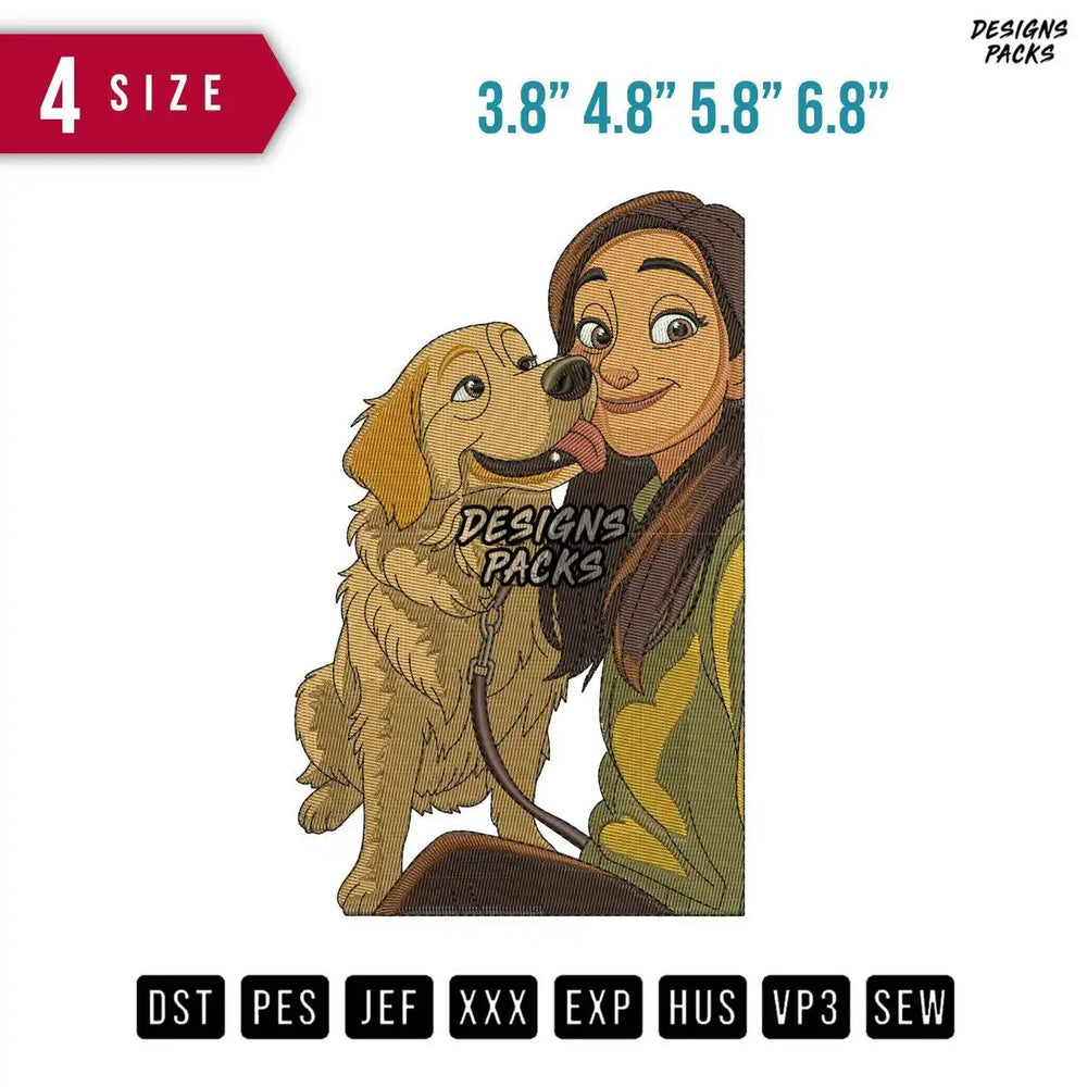 Golden Retriever And Girl Embroidery Design