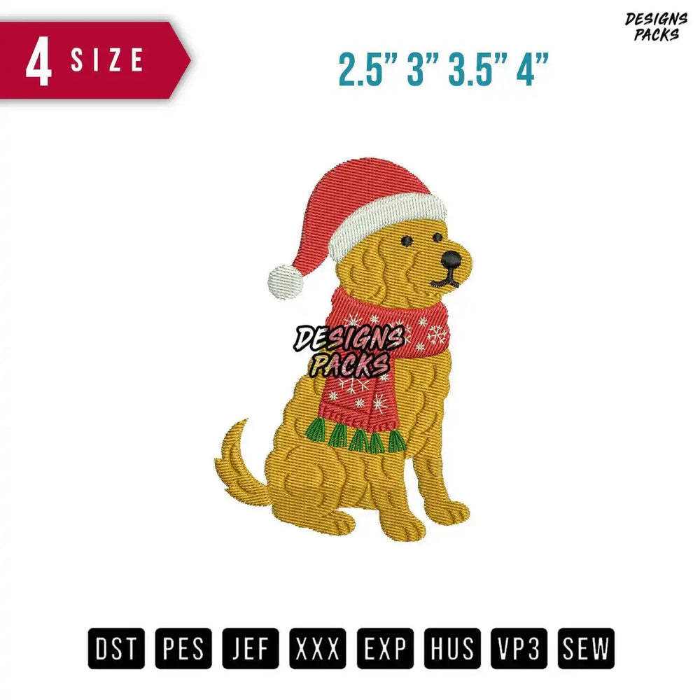 Golden Retriever Christmas Embroidery Design