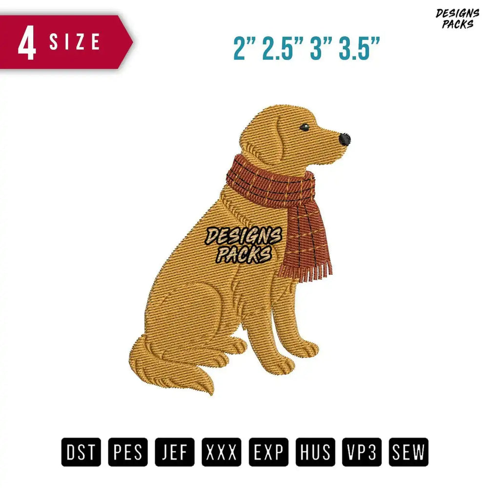 Golden Retriever Dog Embroidery Design
