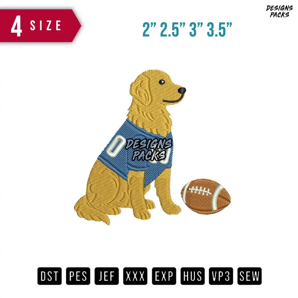 Golden Retriever Football Embroidery Design