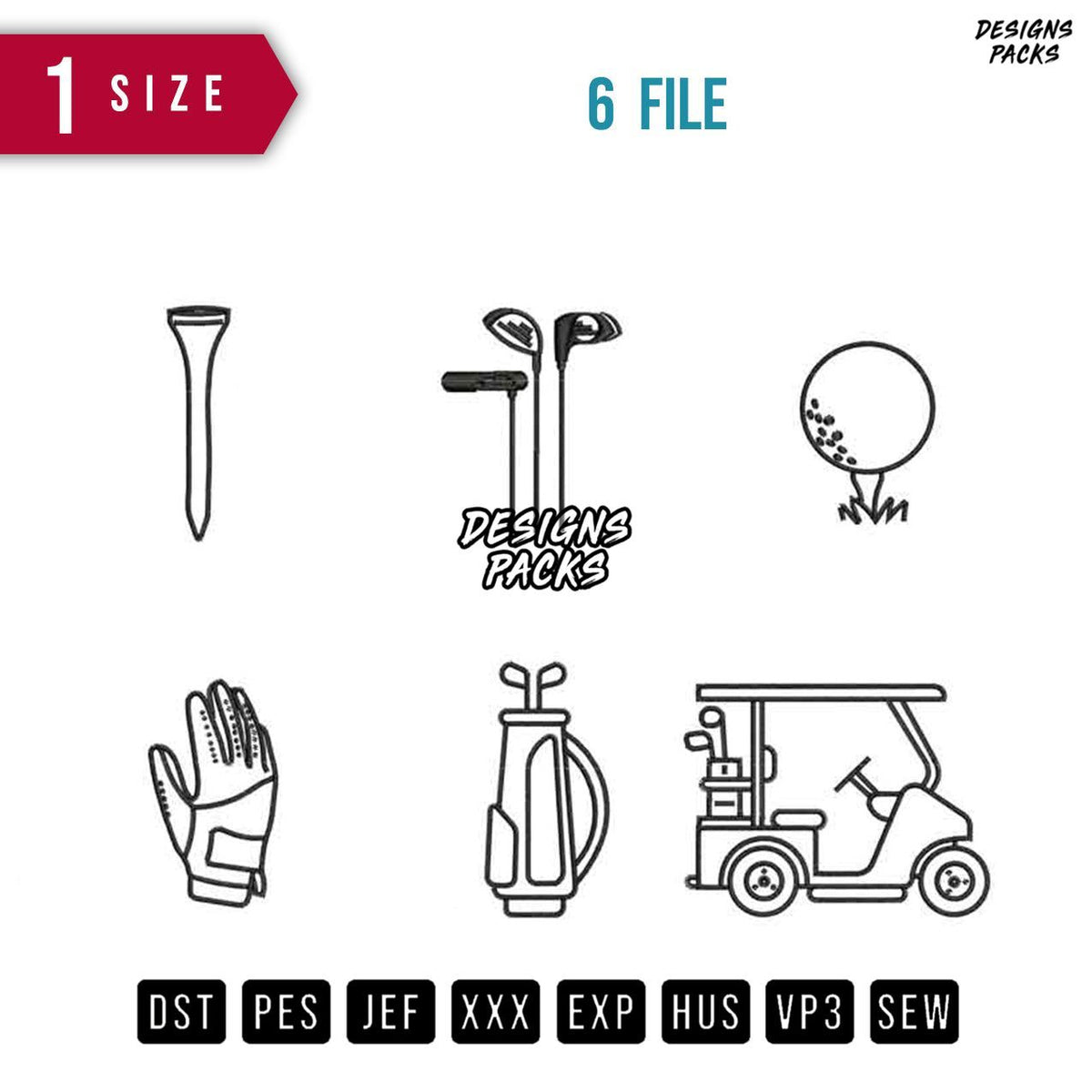 Golf Icon separated Embroidery Design