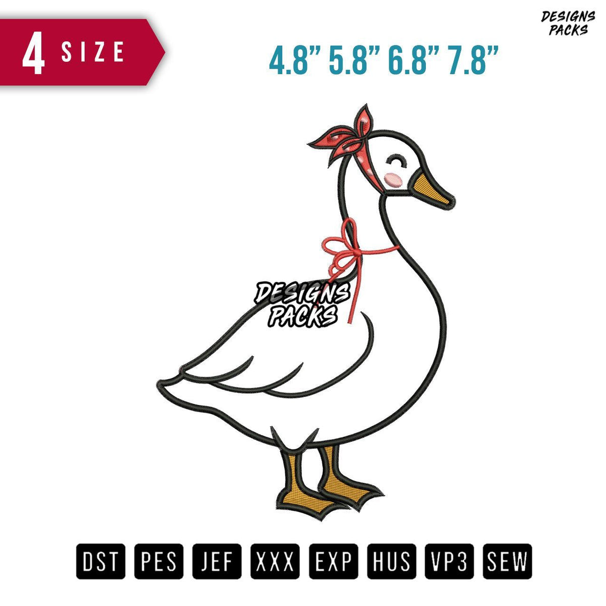 Goose Ribbon Applique Embroidery Design