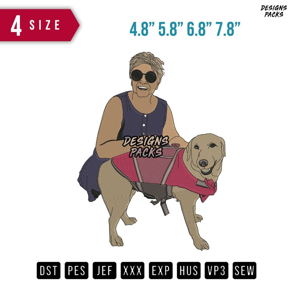 Grand Mother And Dog Embroidery Design