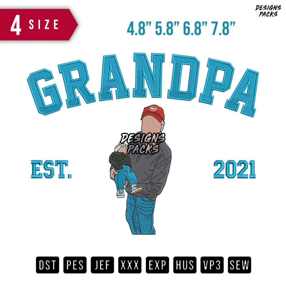 Grandpa Carry Baby Embroidery Design