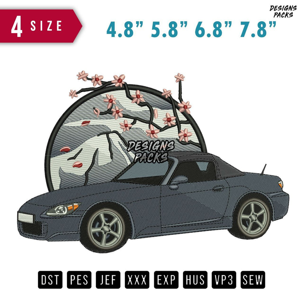 Grey Car Blossom Embroidery Design