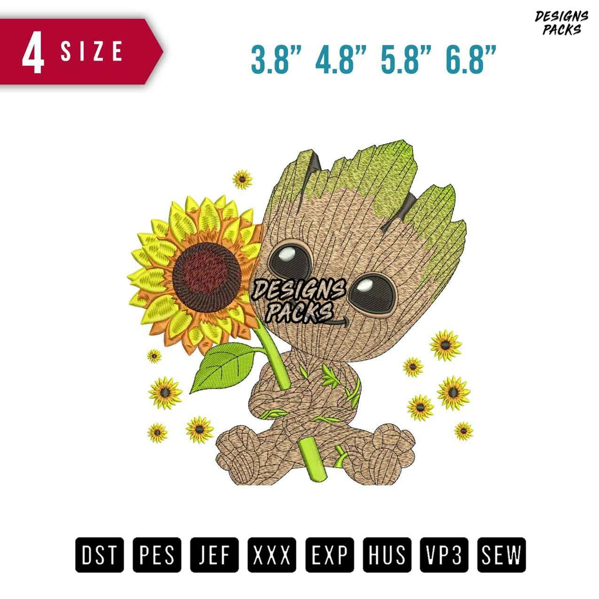 Groot Sun Flower Embroidery Design