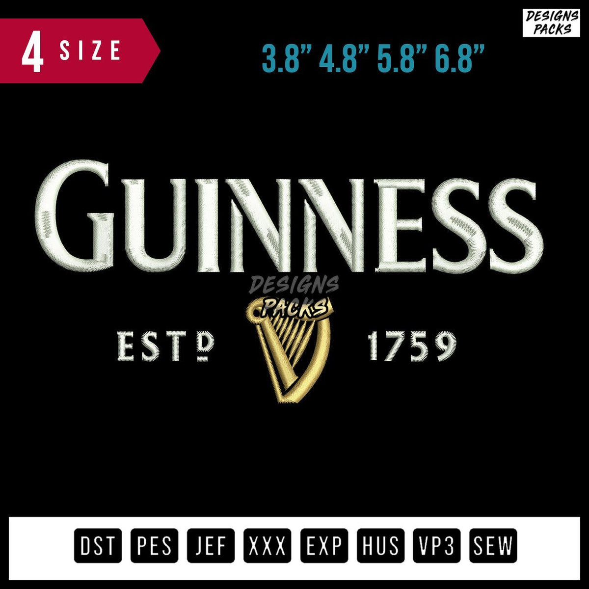 Guiness Est Embroidery Design