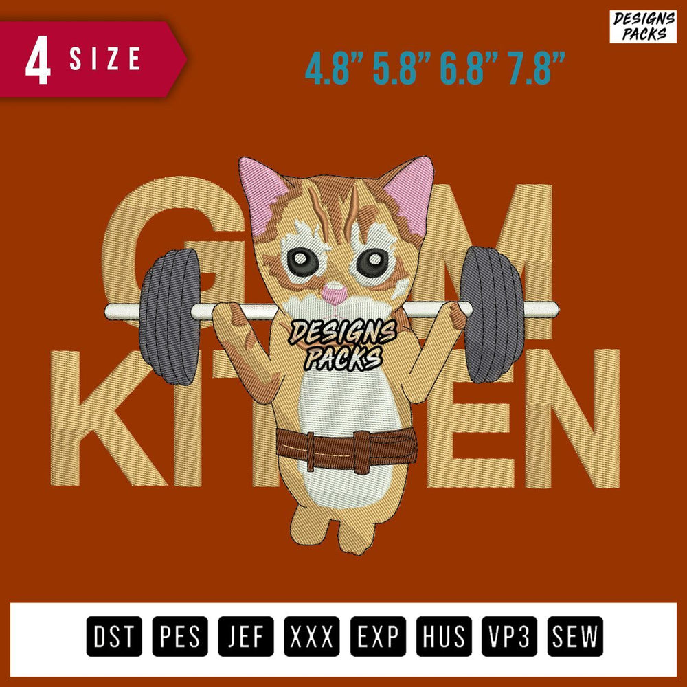 Gym Kitten Boy Embroidery Design