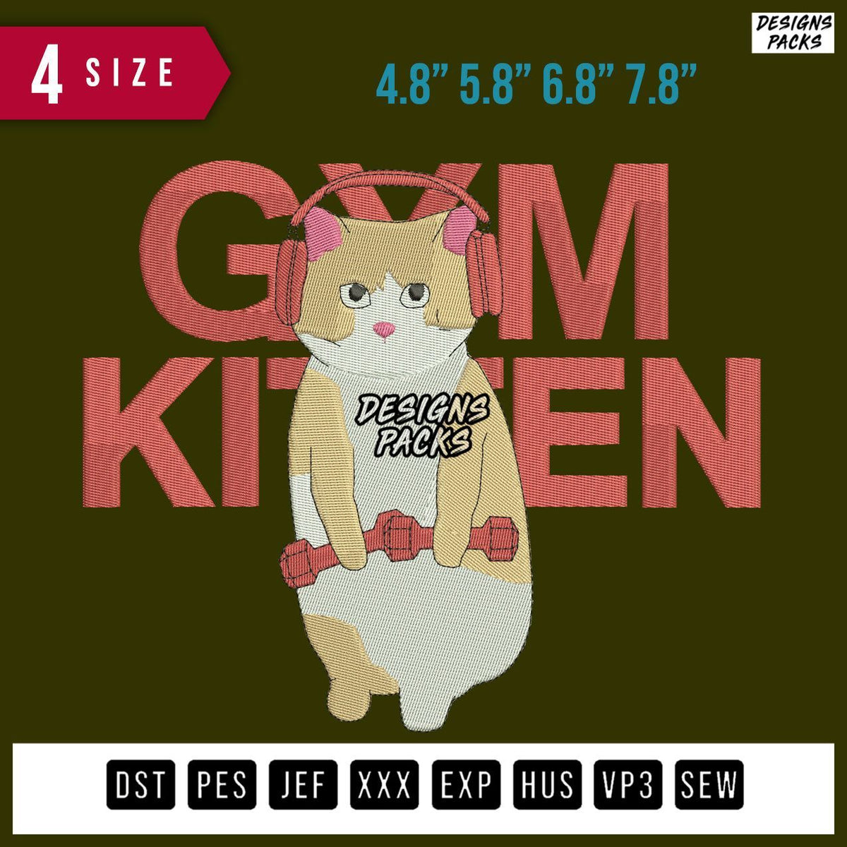 Gym Kitten Girl Embroidery Design