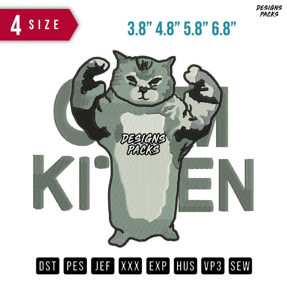 Gym Kitten Embroidery Design
