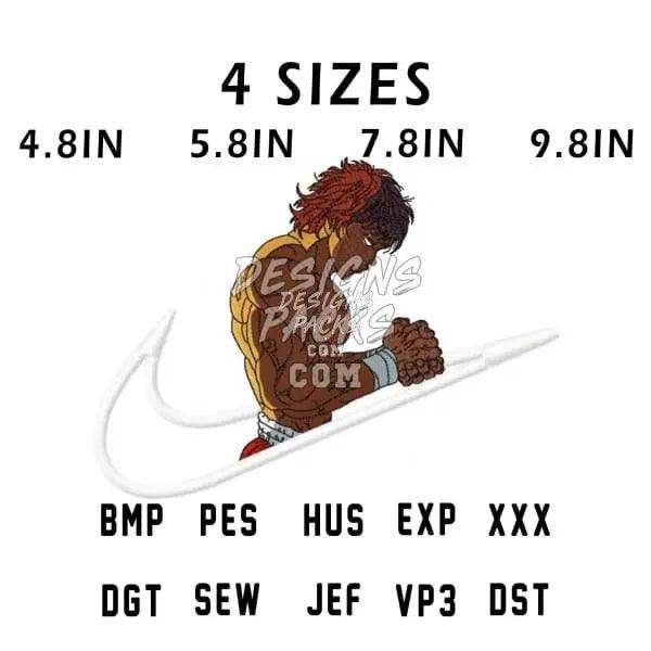 Embroidery design of muscular warrior in 4 sizes, available in PES, DST, EXP, and other formats for instant download.