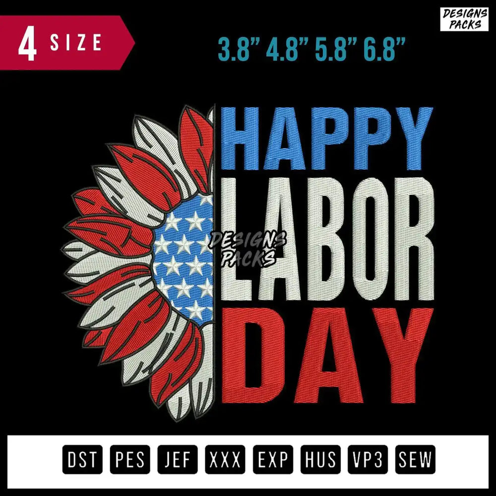 Happy Labor Day Embroidery Design