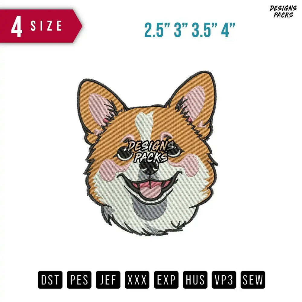 Head Corgi Embroidery Design