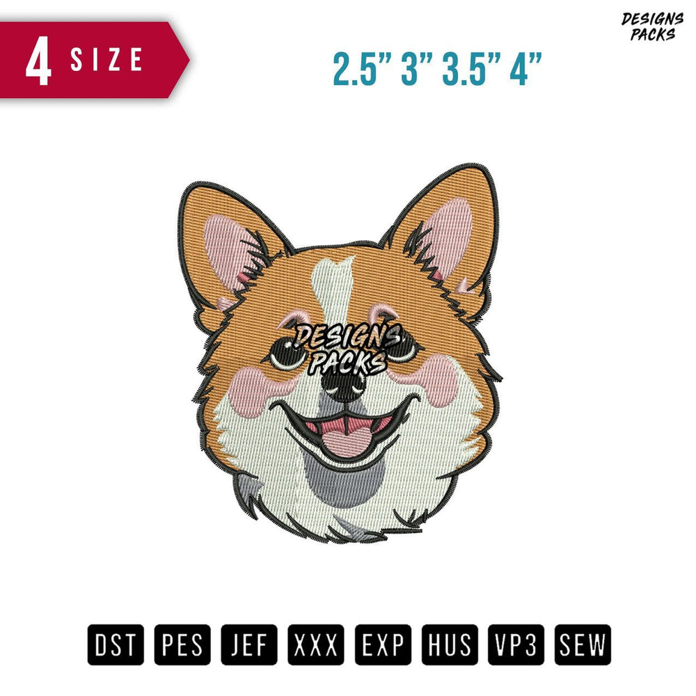Head Corgi Embroidery Design
