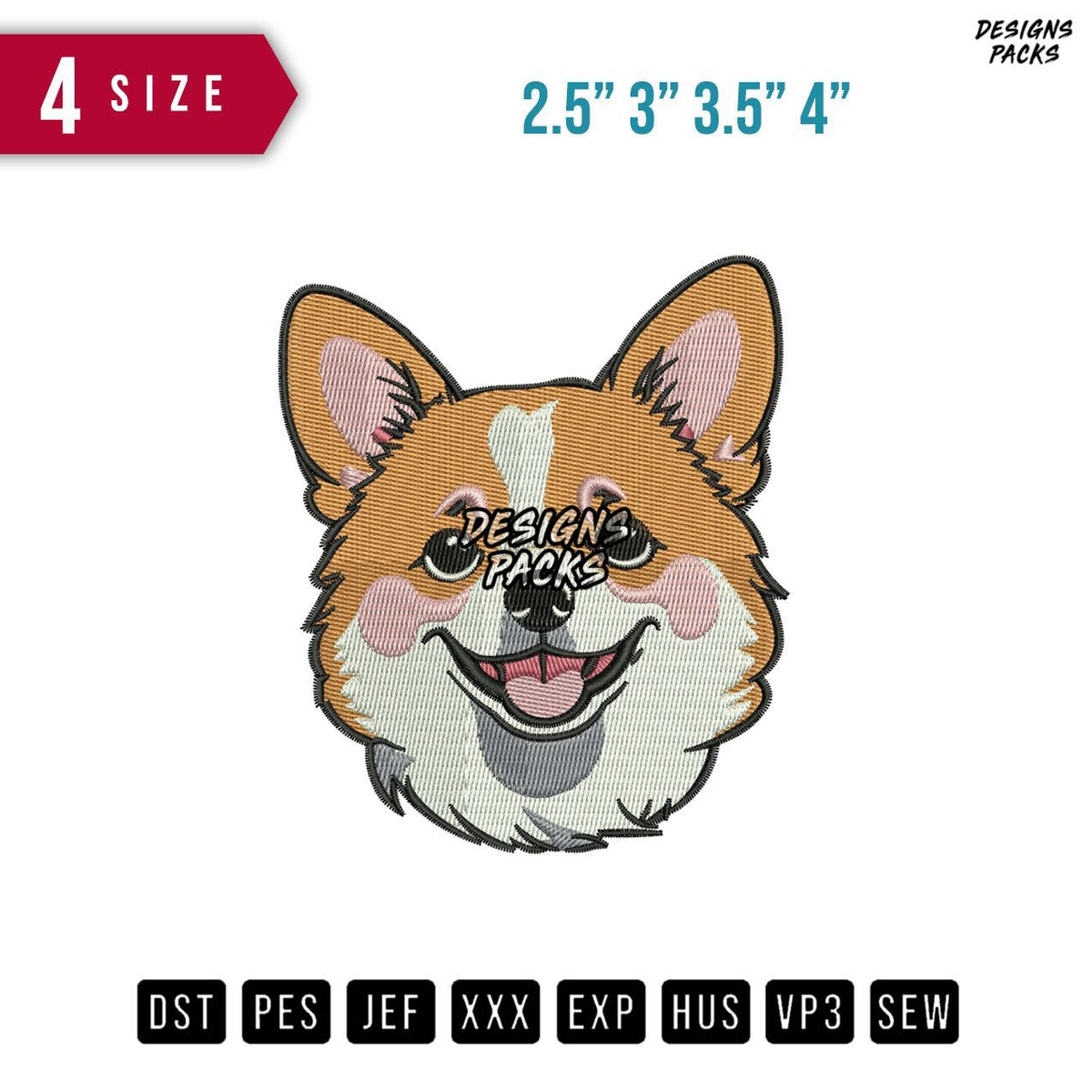 Head Corgi Embroidery Design