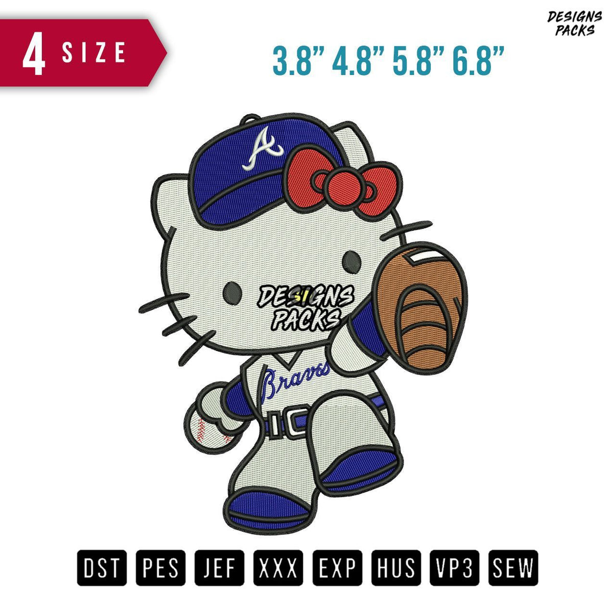 Hellokitty Braves Embroidery Design