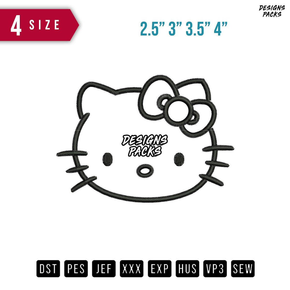 Hellokitty Head Embroidery Design