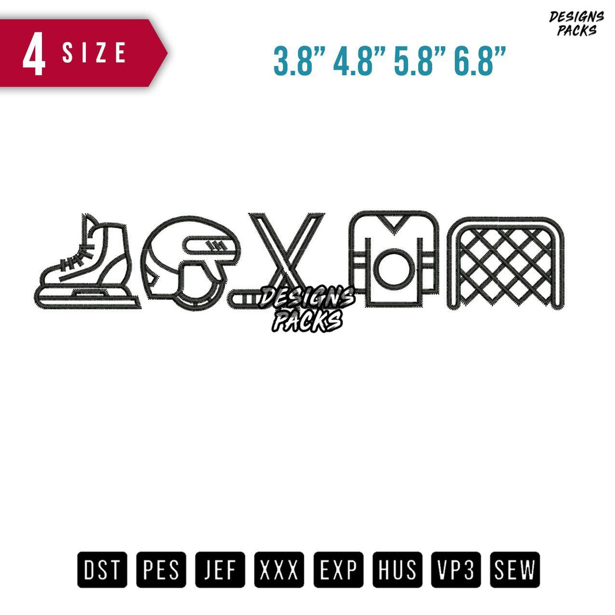 Hockey Stick Icon Embroidery Design