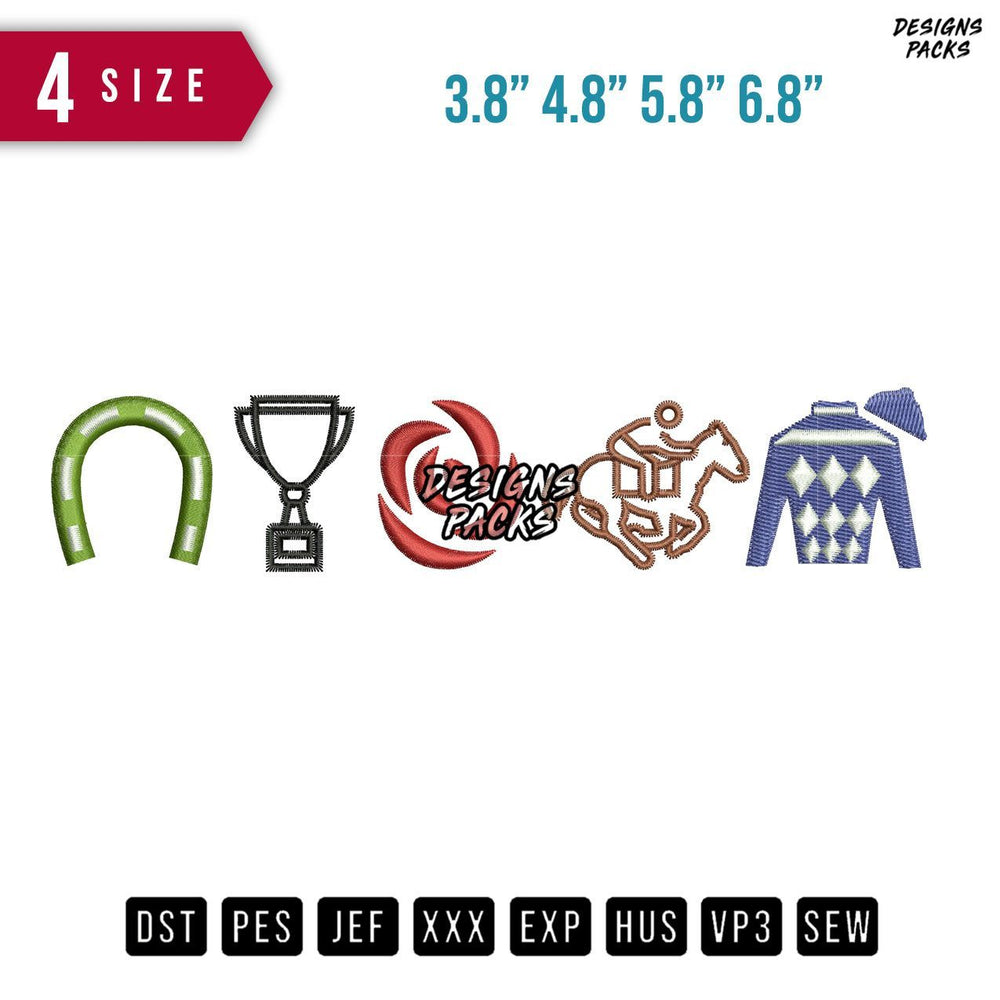 Horse Racing Icon Embroidery Design