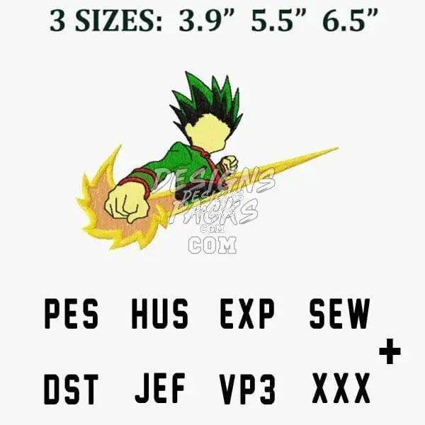 Gon Freecss embroidery design in 3 sizes, PES HUS EXP SEW DST JEF VP3 XXX formats, print-ready