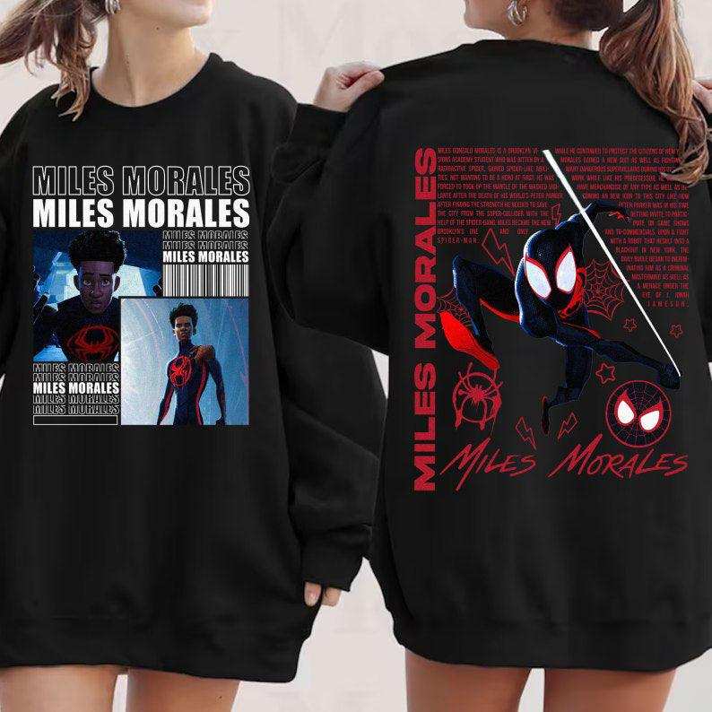 Miles Morales Spider-Man graphic sweatshirt with front and back designs, print-ready for DTF/DTG