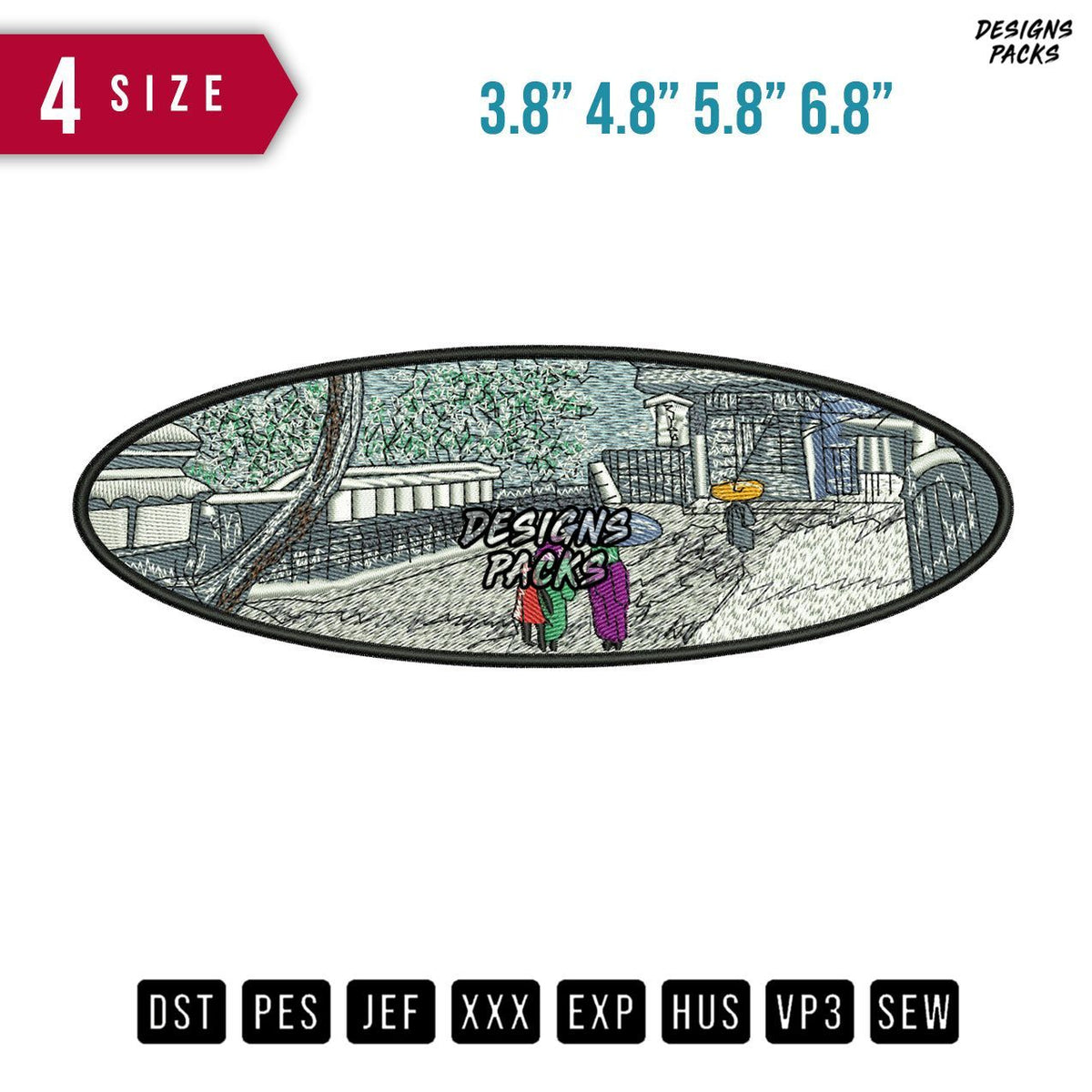 Japan Oval Panoramic Embroidery Design