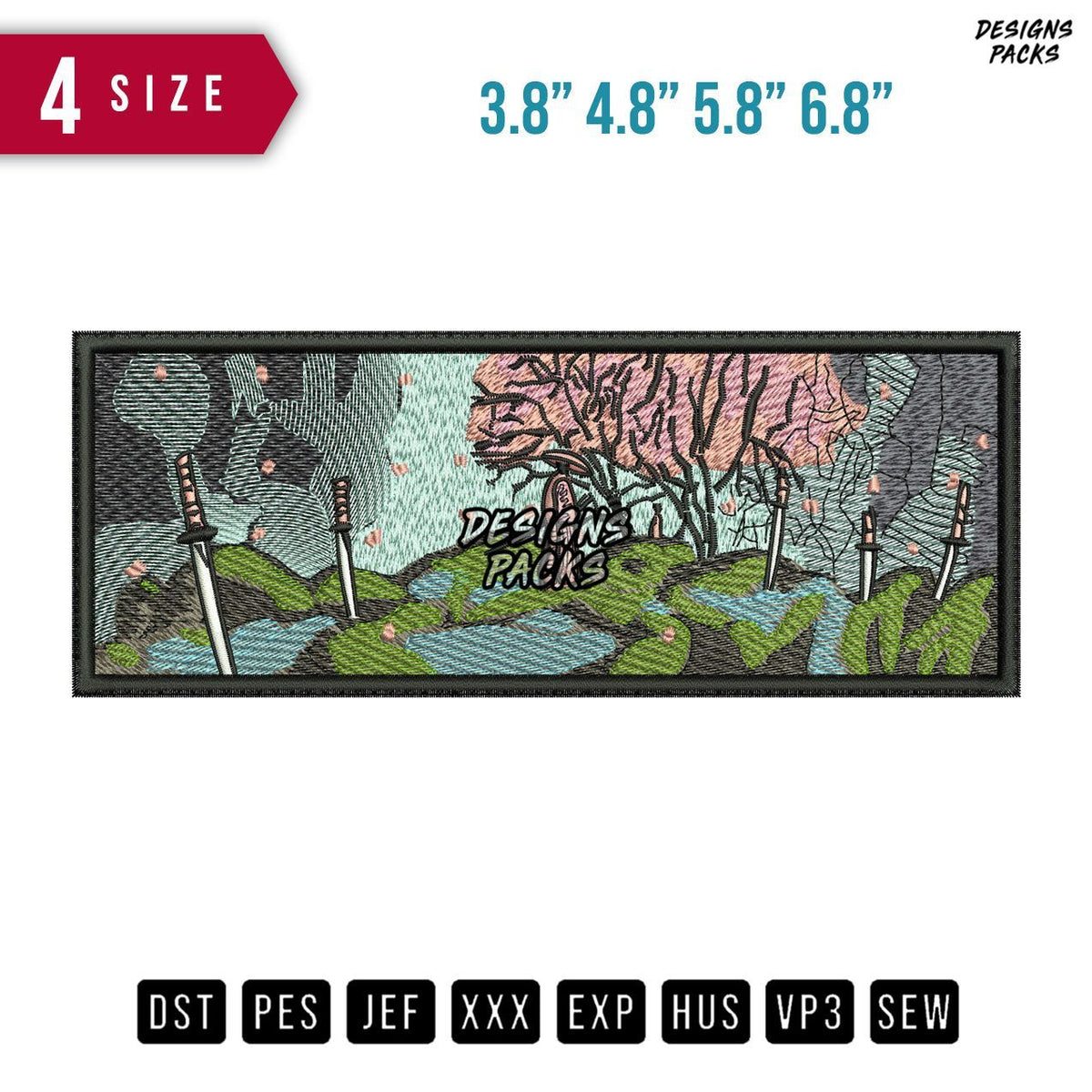 Japan Sword Panoramic Embroidery Design