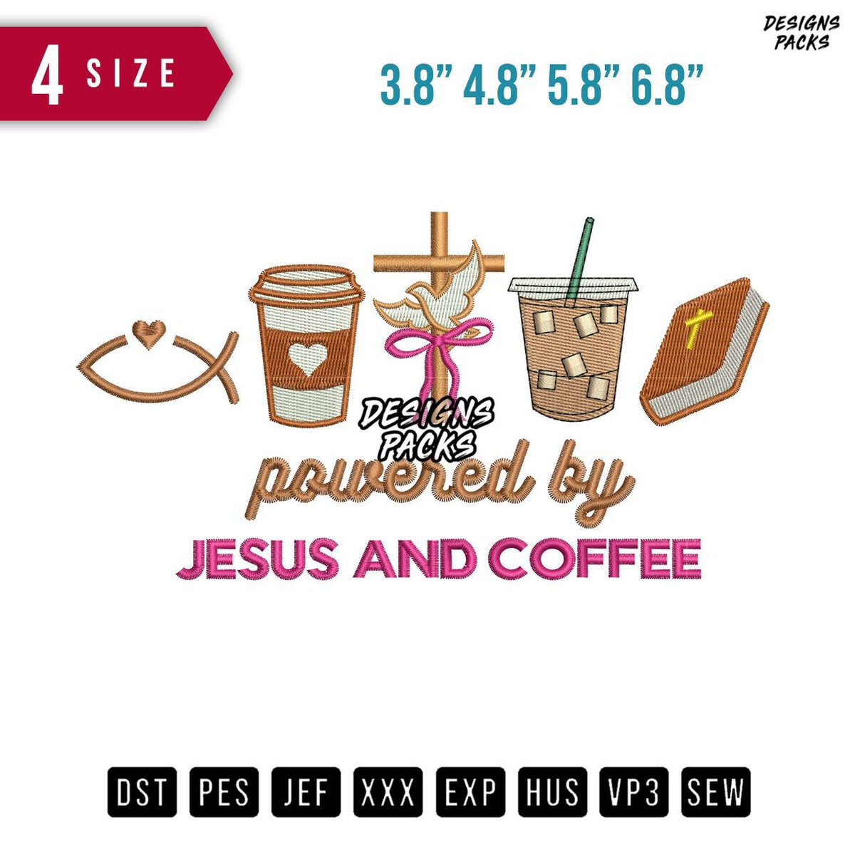 Jesus And Coffe Embroidery Design