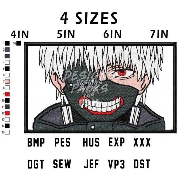 Anime character embroidery design in 4 sizes, compatible with PES, DST, EXP formats for machine embroidery