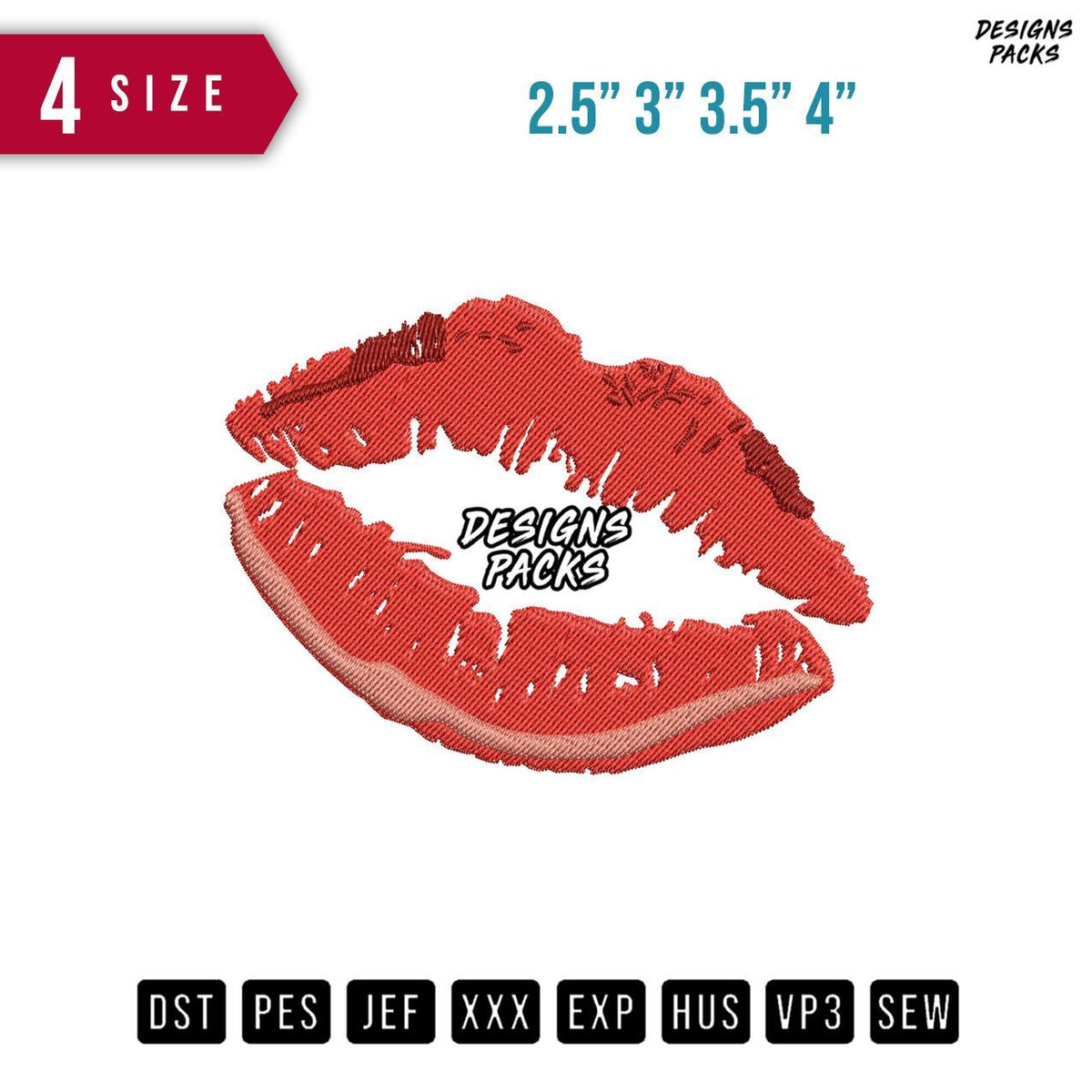 Kiss Lips Embroidery Design