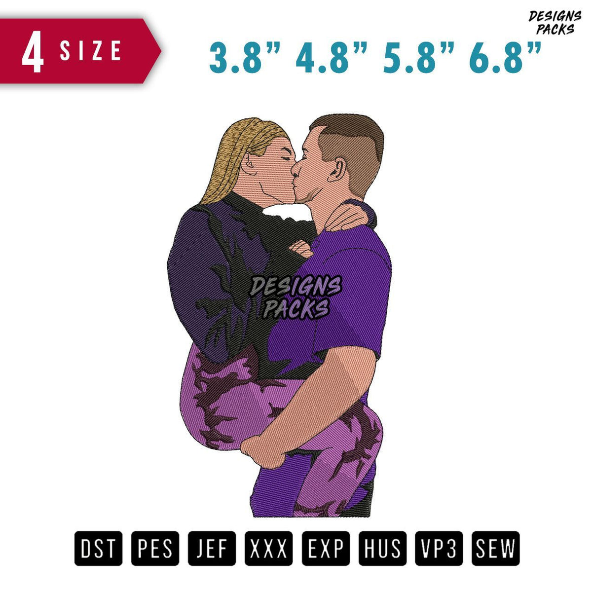 Kiss Standing Embroidery Design