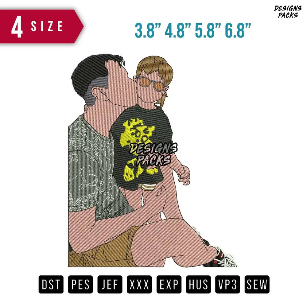 Kissing Boy Embroidery Design