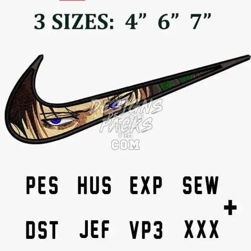 Anime-style Nike swoosh embroidery design in 3 sizes, PES HUS EXP SEW DST JEF VP3 XXX formats