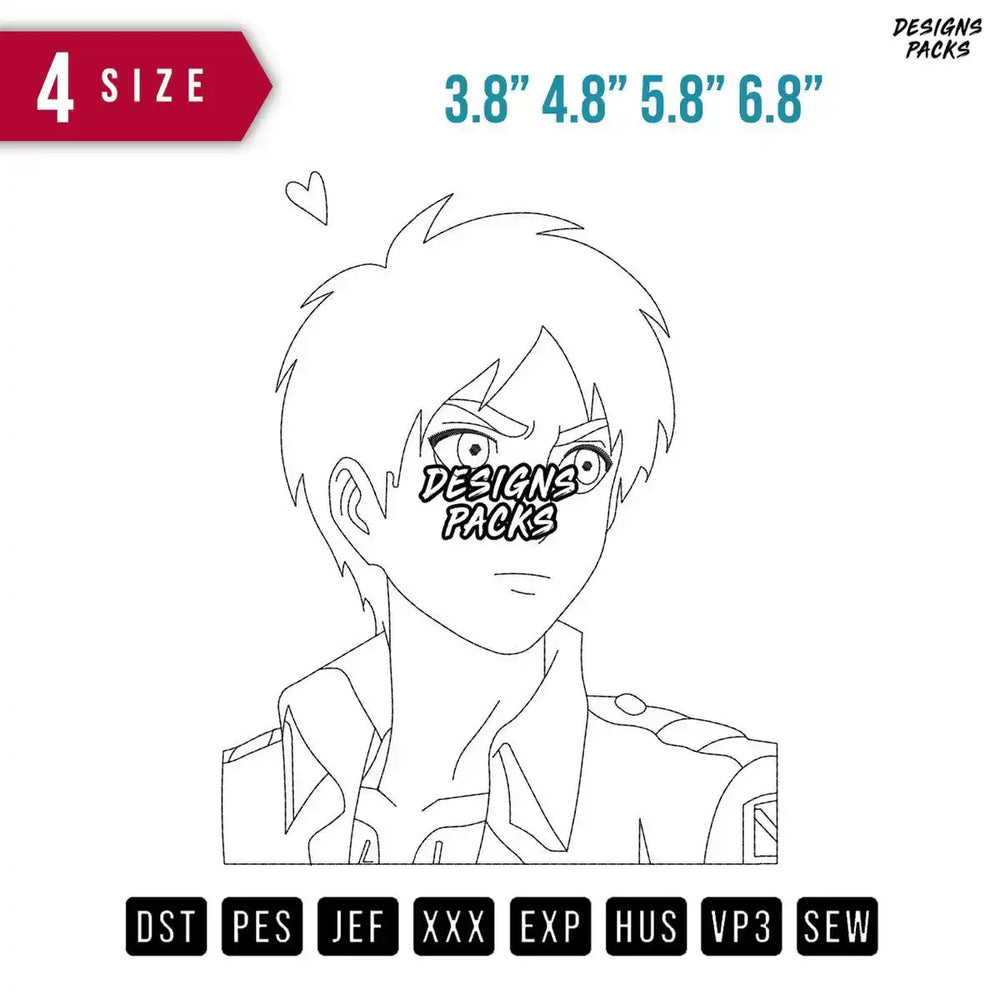 Levi Ackerman Line Art Embroidery Design