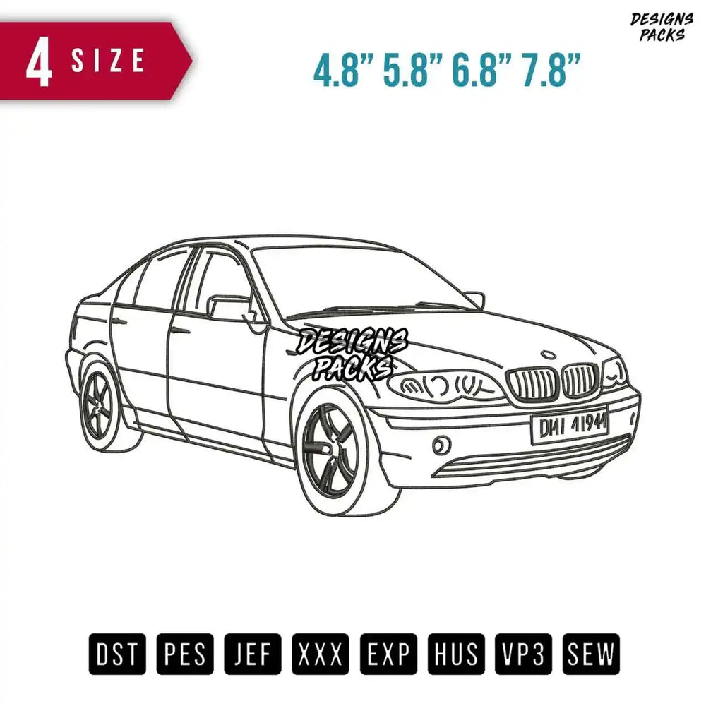 Line Art Bmw Car Embroidery Design
