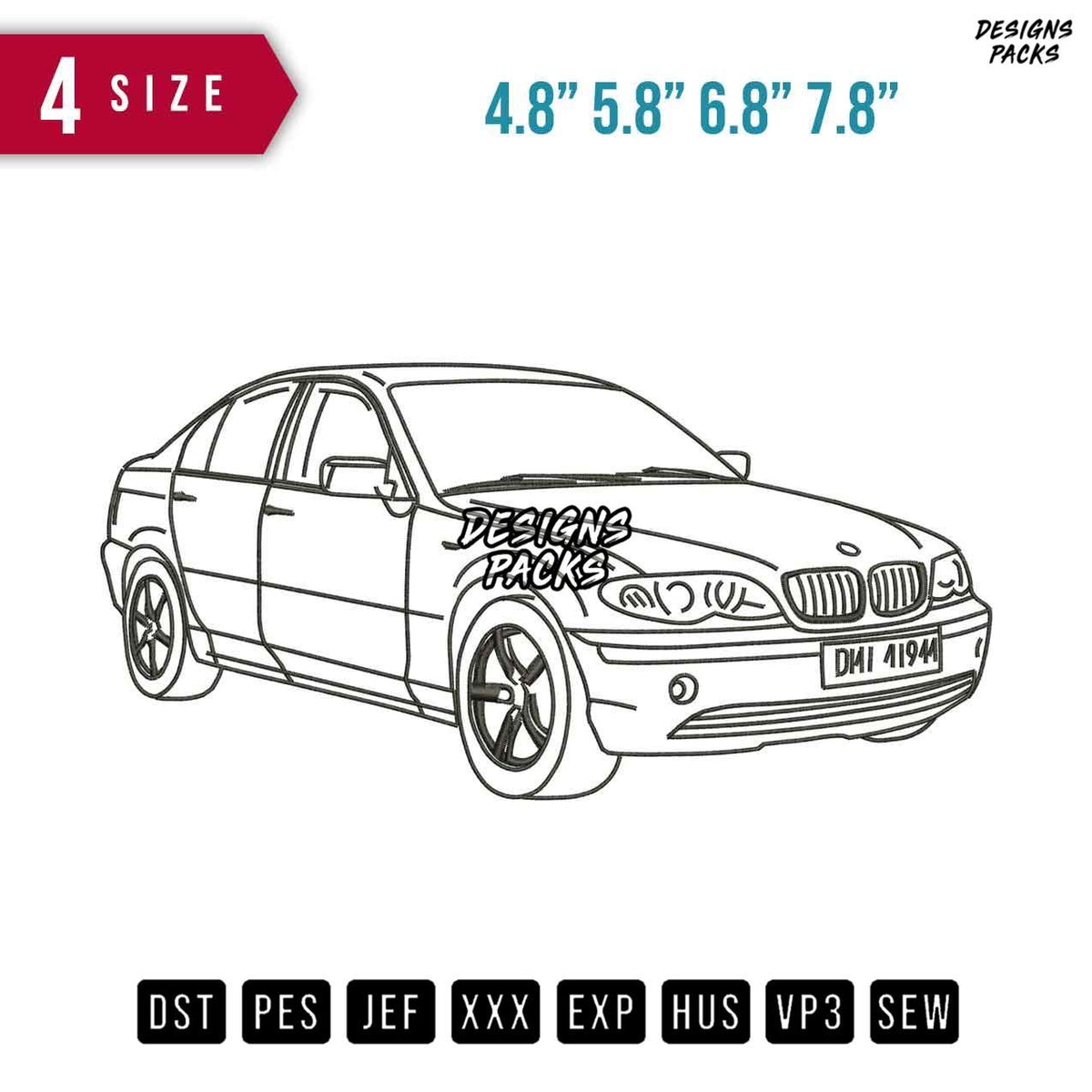 Line Art Bmw Car Embroidery Design